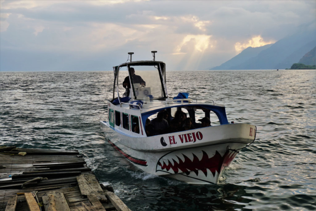 Sharky boat at Lake Atitlan
