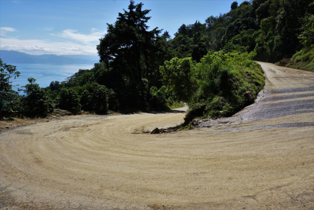 Twisty road leading down to the lake