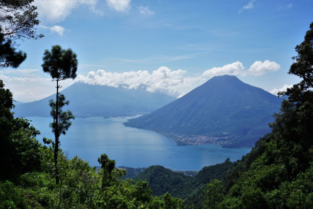 View of the volcano San Pedro leaving Lake Atitlan