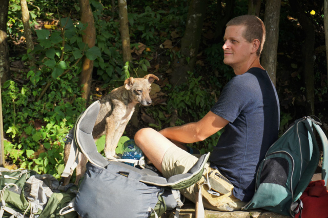 Break-time with a friend on the hike