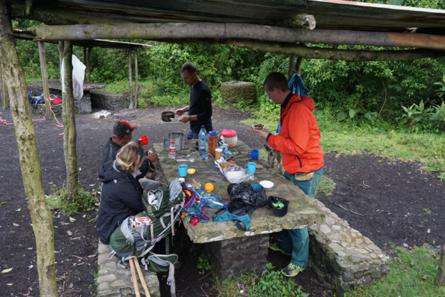 Breakfast-time after a steep hike!