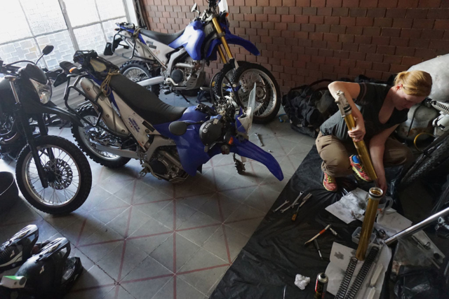 Working on the bikes in Bogota