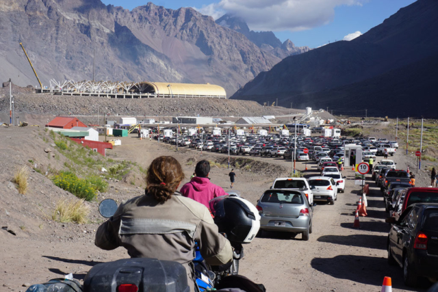 Huge queue crossing into Chile after the landslide - manage to sneak through